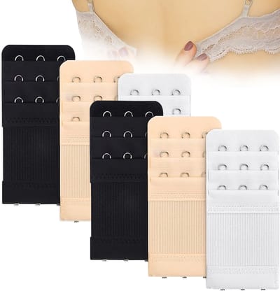 Beha verlengstuk - 6x - 3 Haaks - BH extender - Elastische Beha band verlengen - Rekbare Beha Verlenging - Beha Verlenger - BH clip - Comfortabele Elastische Beha Band voor Extra Ruimte en Ondersteuning - BH accessoires - Beige/zwart/wit