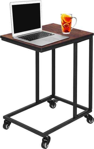 Springos Bijzettafel Op wielen | Rechthoek | Bijzettafel | 2 Stuks | Zwart/Bruin