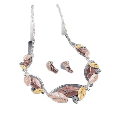 Petra's Sieradenwereld - Ketting metaal fantasie rhodium plating met bijpassende oorbellen (EM16)