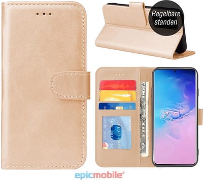 Hoesje geschikt voor Samsung Galaxy A11 Hoesje - Lederen Wallet Case - Book Case met Kaarthouder - Portemonnee Hoesje - magneetlipje - Goud - Epicmobile