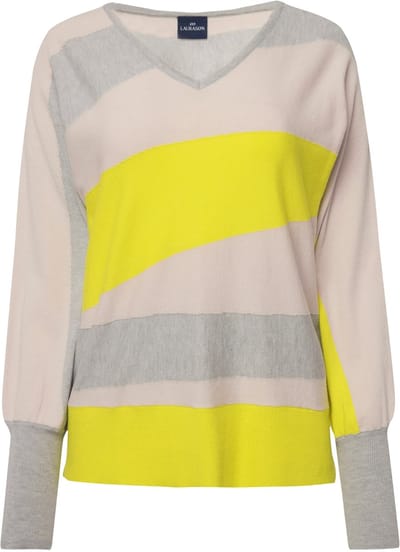 Laurasøn - Dames - Trui asymmetrische blokstrepen kimono-pasvorm V-hals - Zacht graniet - Maat L