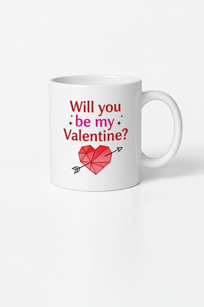 Valentijn Mok met "Will you be my Valentine?" - Romantisch Cadeau met Geometrisch Hart en Pijl