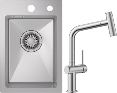 CECIPA max Spoelbak 30x45 cm - Spoelbak Keuken Met T-Uitloop Keukenkraan - Spoelbakken Keuken RVS - Wasbak Keuken - incl. Afvoerzeefje en Sifon