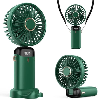 GELLDG USB-ventilator - Handventilator met LED-display - 5 standen, 90° verstelbaar, opvouwbaar - Geschikt voor kantoor, slaapkamer en reizen - Kunststof - 188x90x46,5 mm