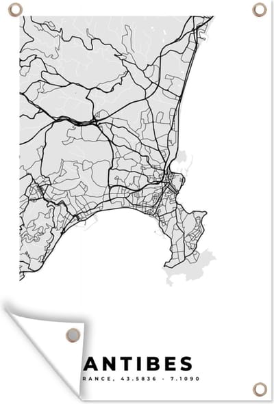 Muurdecoratie Frankrijk - Plattegrond - Kaart - Antibes - Stadskaart - 120x180 cm - Tuinposter - Tuindoek