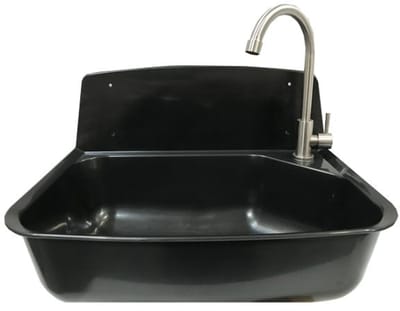 kunststof spoelbak mat zwart met chrome koudwater kraan