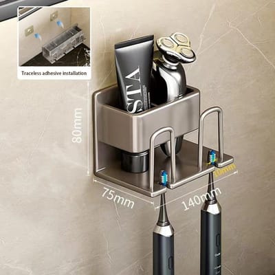 Tandenborstelhouder Wandgemonteerd Tandpasta Rek Aluminiumlegering Elektrische Tandenborstels Opslag Badkamer Accessoires Organizer grijs