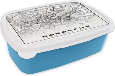 Broodtrommel Blauw - Lunchbox - Brooddoos - Kaart - Stadskaart - Frankrijk - Bordeaux - Plattegrond - Zwart wit - 18x12x6 cm - Kinderen - Jongen