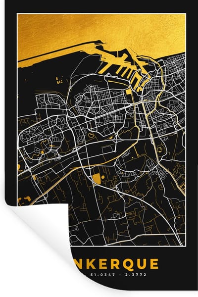 Muurstickers - Sticker Folie - Stadskaart – Plattegrond – Kaart – Dunkerque - Frankrijk - 20x30 cm - Plakfolie - Muurstickers Kinderkamer - Zelfklevend Behang - Zelfklevend behangpapier - Stickerfolie
