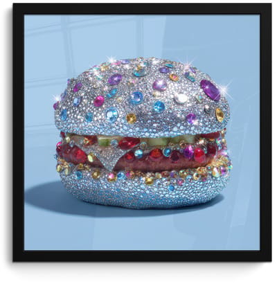 Poster in lijst - Fotolijst 40x40 cm - Posters - Glitters - Hamburger - Blauw - Posterlijst zwart - Decoratie - Wanddecoratie woonkamer - Muurdecoratie slaapkamer