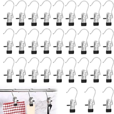 Thijox - 30 Stuks Washakenset Metalen Washaken Bootclips Antislip Kleerhangerclip 360° Draaibare Laarshouder Draagbare Hangende Washaken Voor Broeken
