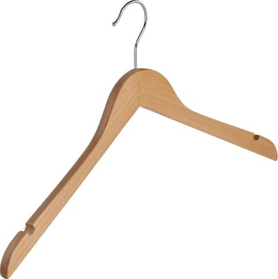 De Kledinghanger Gigant - Kledinghanger - Volwassenen - 7101BA - 50 Stuks - Blousehanger - Shirthanger - Lotushout - Naturel Gelakt - Geknikt Model - Rokinkepingen - 44 cm - Kleerhanger (7101BA/50)