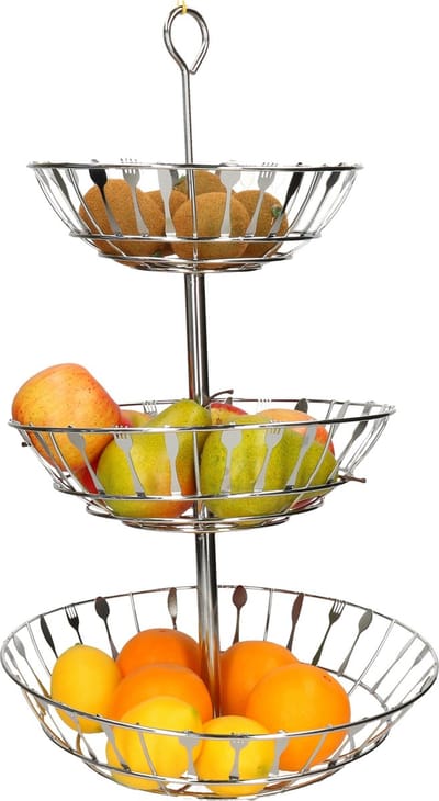 Zilveren ronde fruitschaal etagere 3-laags bestekpatroon 56 cm