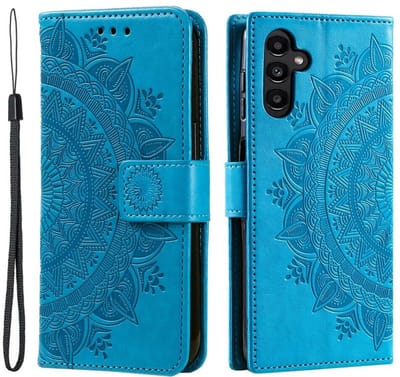 Hoesje Geschikt voor Samsung Galaxy A35 - Mandala Book Case met Pasjeshouder - Beschermhoes met Portemonnee Blauw