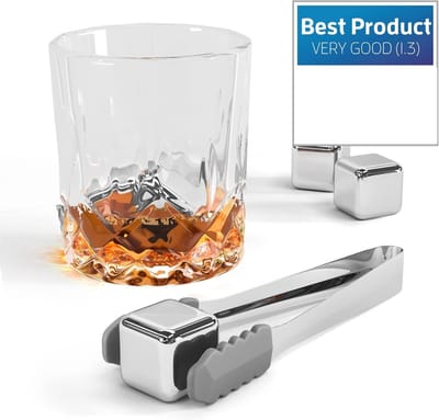 Famanu - Whisky Stones Ice Cubes RVS Ijsblokjes 8 Set + Opbergzakje & IJstang, Herbruikbare Roestvrijstalen Koelstenen | Cooling Metalen Ijsblokken - Koude Borrel, Cocktails, Drankjes zonder Verwatering (Set van 8)