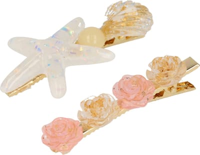Haarsoires Haarspeld Duckklem 6cm – Zeester Schelp Bloem – Goud Roze Wit – Set van 2 - Sterke Haarclip voor Styling & Dagelijks Gebruik - Hair Clip - Decoratieve Haaraccessoire