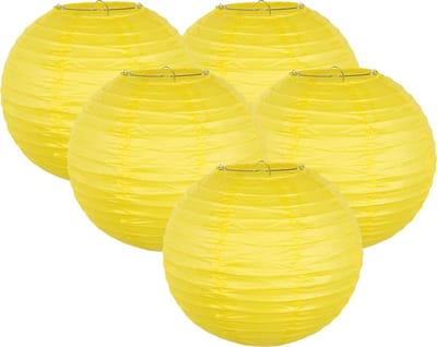 5 Papieren lampionen Geel met draadstalen frame (25 cm) Boland