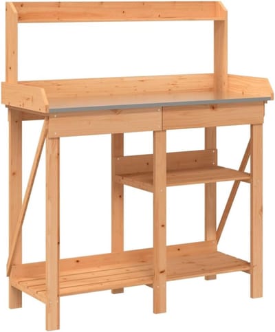 Oppotbank met schappen - Werkbank Tuin - Planten Verzorgen - Massief Vurenhout - 110x45x125 cm - Bruin