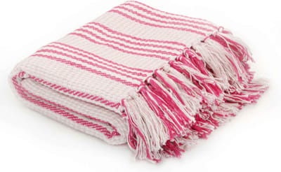 Plaid strepen 220x250 cm katoen roze en wit