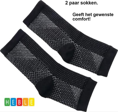 2 Paar Compressie-Sokken: Vermoeidheid Verminderen - Zwart - Ademend - Pijnverlichting - Bloedcirculatie van Heble®