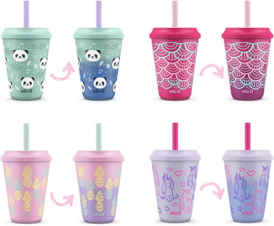4 Herbruikbare Drinkbekers met Deksel en Rietje voor Kinderen - 340ml
