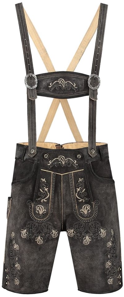 Oktoberfest - Lederhose Deluxe Leder Kort - Antraciet Vintage Antiek - Maat 44