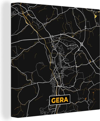 Canvas Schilderij Gera - Stadskaart - Goud - Plattegrond - Kaart - Duitsland - 20x20 cm - Wanddecoratie