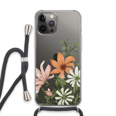 Case Company® - Hoesje met koord geschikt voor iPhone 13 Pro Max hoesje met Koord - Floral bouquet - Telefoonhoesje met Zwart Koord - Bescherming aan alle Kanten en Over de Schermrand