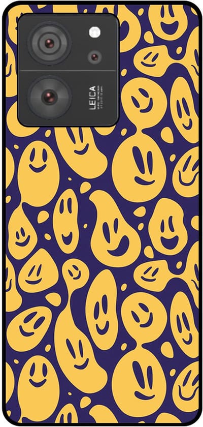 Smartphonica Telefoonhoesje Geschikt voor Xiaomi 13T / 13T Pro met smiley opdruk - TPU backcover case emoji design - Paars Geel geschikt voor Xiaomi 13T;Xiaomi 13T Pro