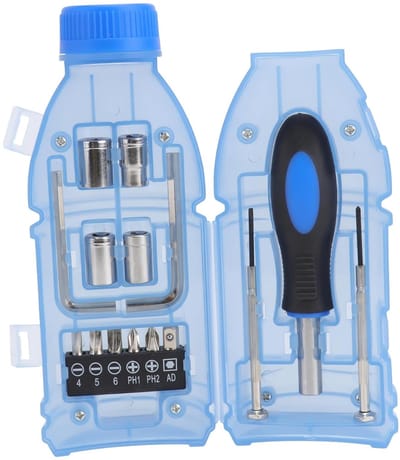 Multifunctionele Gereedschapsset - Flesvormige Opbergbox - Blauw - Schroevendraaier - Precisie Schroevendraaierset - Brillenschroevendraaier - Bitset - Dopset - Handgereedschap - Compacte Repair Kit - Reparatieset Huishouden - Uniek Cadeau