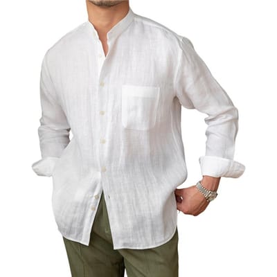 Lente Herfst Heren Shirt Opstaande Kraag Enkelrijig Lange Mouwen Knopen Effen Kleur Vest Formele Zakelijke Stijl Kantoor Top M