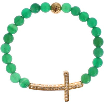 Nialaya Jade Steen Gouden CZ Kruis 925 Zilveren Armband