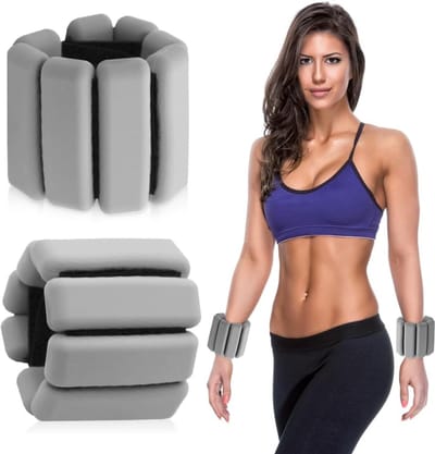 Verstelbare Pols Enkel Gewichten - Set van 2 - 0.45 kg - Silicone Armbanden voor Mannen Vrouwen - Workouts voor Hiking Yoga Pilates - Grijs
