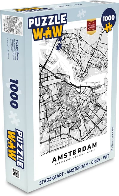 Puzzel Stadskaart - Amsterdam - Grijs - Wit - Legpuzzel - Puzzel 1000 stukjes volwassenen - Plattegrond