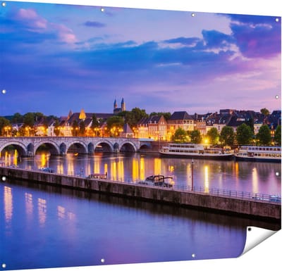 Gards Tuinposter Maastricht Maas Rivier bij de Sint Servaasbrug - 150x120 cm - Tuindoek - Tuindecoratie - Wanddecoratie buiten - Tuinschilderij
