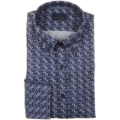 Paul & Shark Overhemd Cotton Twill Geometric Shirt Navy-Blauw / male