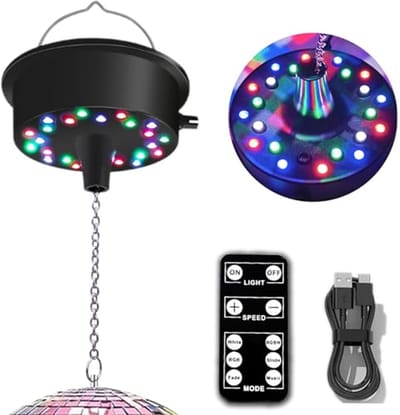 longziming -Discobal Motor met Afstandsbediening – Roterende Discolamp – Rotator met LED-Lichteffecten – Disco licht – Instelbare Draaisnelheid en USB/Batterijvoeding – voor verjaardagsfeestdecoratie