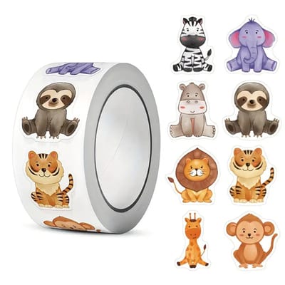 DW4Trading Stickerrol Safari Dieren 500 Stuks - Sluitstickers - Ø 2,5 cm