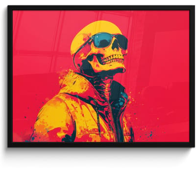 Poster in lijst - Fotolijst 80x60 cm - Posters - Zonnebril - Schedel - Jas - Rood - Posterlijst zwart - Decoratie - Wanddecoratie woonkamer - Muurdecoratie slaapkamer