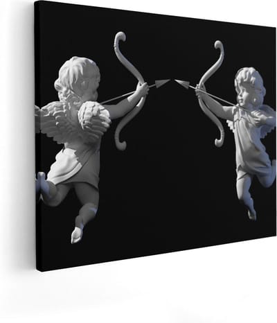 Artaza Canvas Schilderij Cupido Boog En Pijl - 50x40 cm - Muurdecoratie Engel - Wanddecoratie Hart - Kamer Accessoires