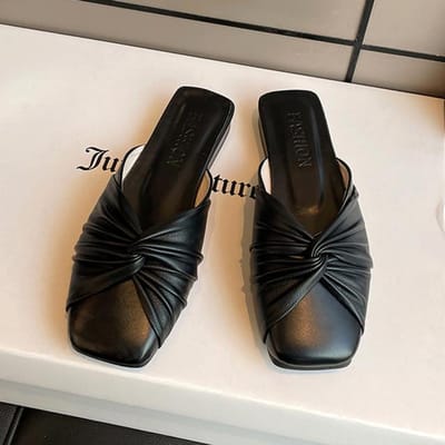 Chaussures plates femmes Mules pantoufles décontracté Slingback chaussures printemps été nouvelle mode bout carré sandales dames tongs femmes diapositives 36 noir