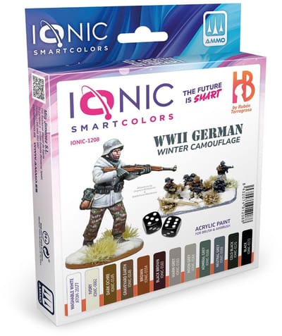 AMMO by Mig Jimenez Hobbyverf Acrylverf - MIG IO1208 Ionic Smart Colors - WWII Duitse Winter Camouflage Kleurenset - Acryl Set 12x20ml Verf set - 12x 20 ml