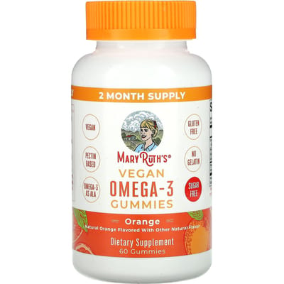 MaryRuth's, vegan omega-3 gummies, natuurlijke sinaasappel, 60 gummies