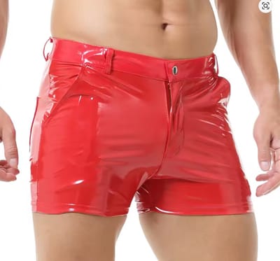 BamBella ® - Korte broek Maat S/M Datex Rood (Latex en stof SM kleding BDSM erotische heren kleding ondergoed lingerie onderbroek zwart