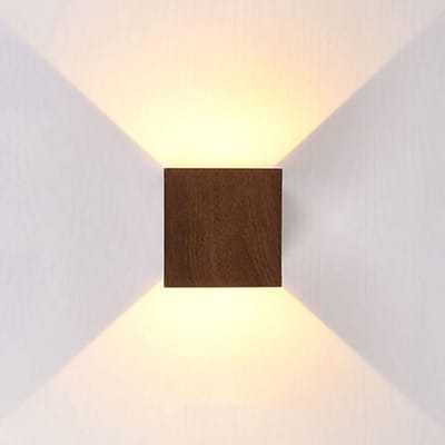 Wandlamp Hout Kubus - Vierkant LED - Sfeerverlichting Binnen - Moderne Minimalistische Stijl - 10x10x10 cm - Walnoot Warm Wit