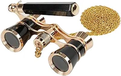 Opera-verrekijker - 3x25x - Verguld met handvat en ketting - Compact en draagbaar ontwerp - Mini-opera-verrekijker in vintage-stijl - Geschikt voor volwassenen, vrouwen en kinderen - Perfect voor operahuizen, concertzalen en bioscopen - Zwart