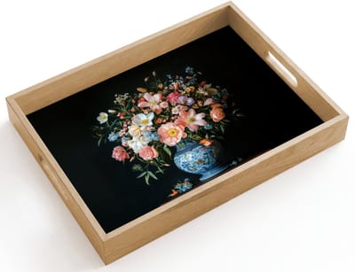 Dienblad hout 40x30 cm - Schootdienblad - Roze - Bloemen - Vaas - Kleuren - Borrelplank rechthoek - Plateau dienbladen