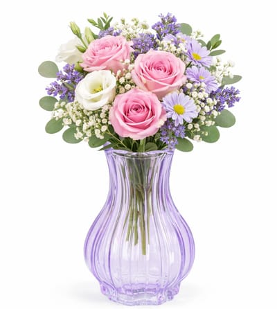 H&S Collection Vaas Chelsea - lila - glas - H20 x D12 cm - bloemenvaas