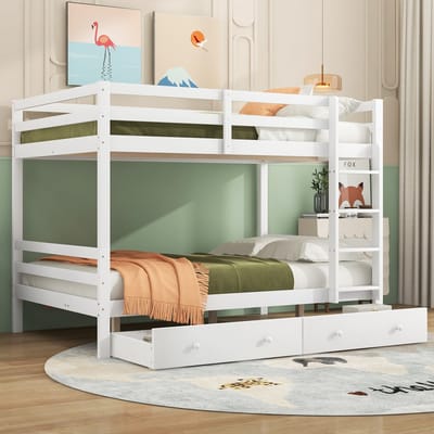 Stapelbed 140x200 - Kinderbed met Lades en Opbergruimte - Hout - Wit