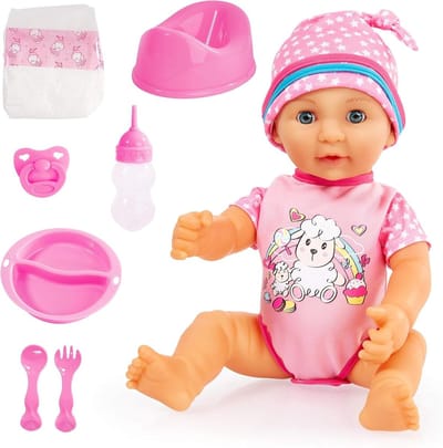 Pasgeboren pop - Babypop met accessoires - Rollenspellen stimuleren - Kan op potje poepen - 40 cm groot - Roze outfit